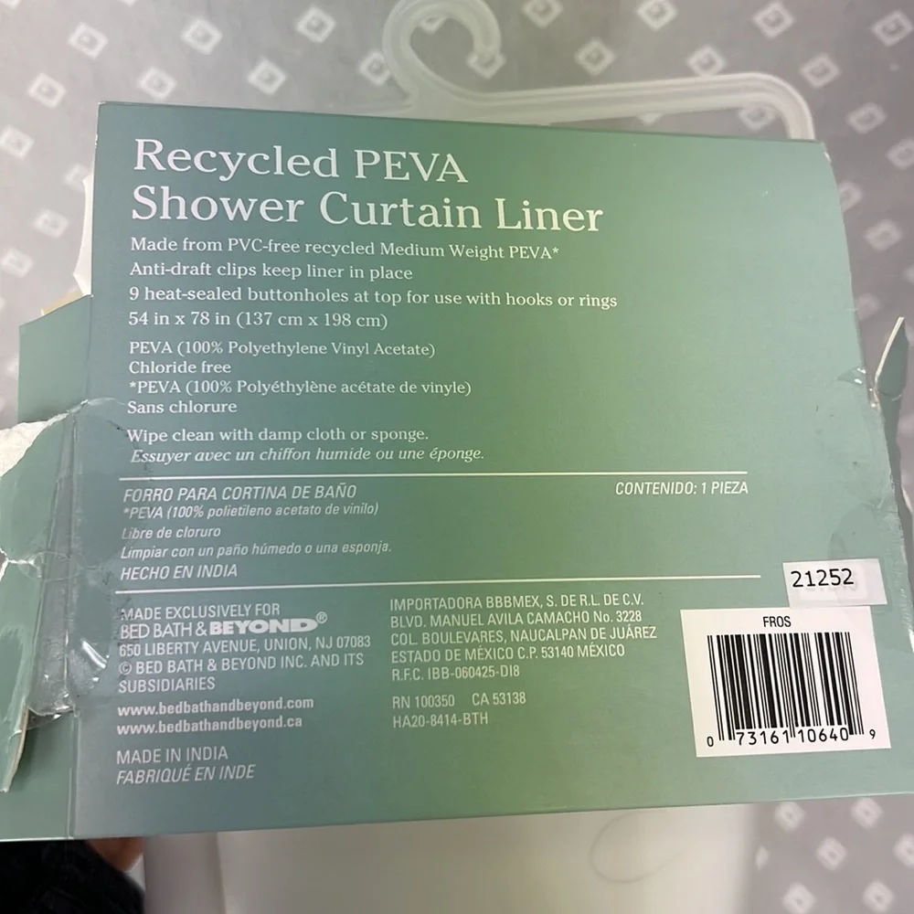 NWT PEVA Shower Curtain Liner